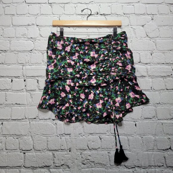Veronica Beard Violet Painted Ruched 100% Silk Mini Skirt Size 8